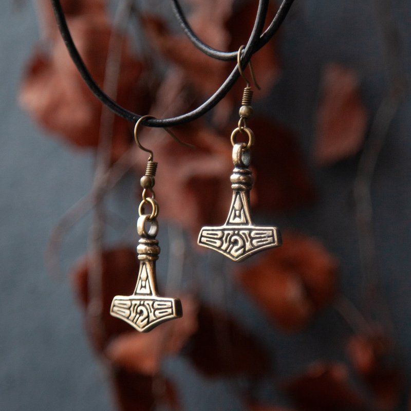 Thor hammer earrings. Viking jewelry. Mjolnir earrings. Handmade earrings. Pagan - Earrings & Clip-ons - Other Metals Orange