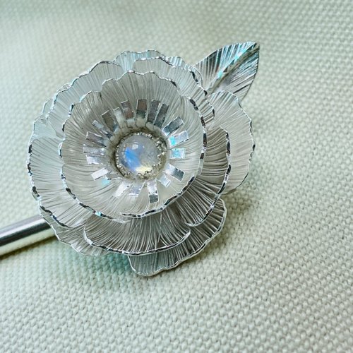 ぴーち様order髪飾り Sterling silver peony flower hairpin small flower S476 - Shop