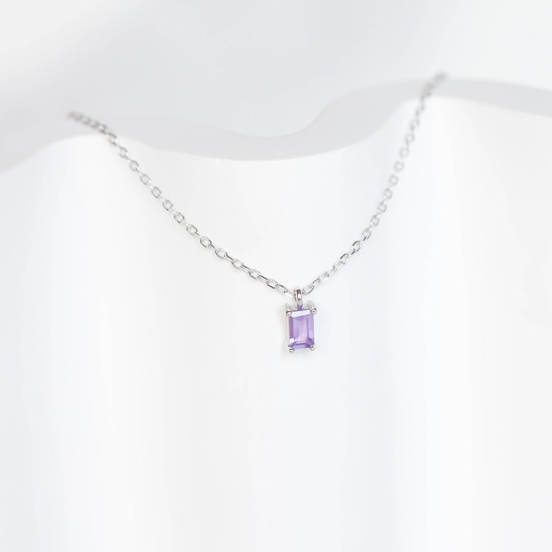 紫水晶925純銀長方寶石項鍊 - 項鍊 - 寶石 銀色