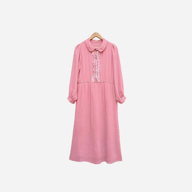 Dislocated vintage / thin pleated pink dress no.034A2 vintage - One Piece Dresses - Polyester Pink