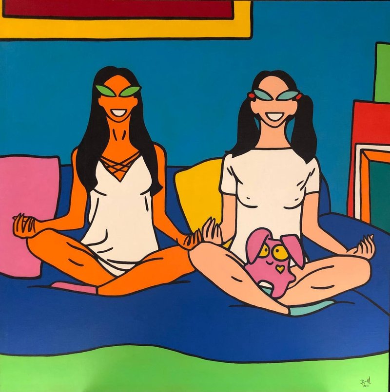 Funny Yoga Original Oil Painting by Vadym Mykhalchyk Pop Art Home Decor Wall Art - 壁貼/牆壁裝飾 - 棉．麻 