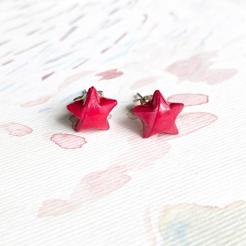 Star Earrings Fuchsia Pink Lucky Star Earrings - ต่างหู - เงินแท้ สึชมพู