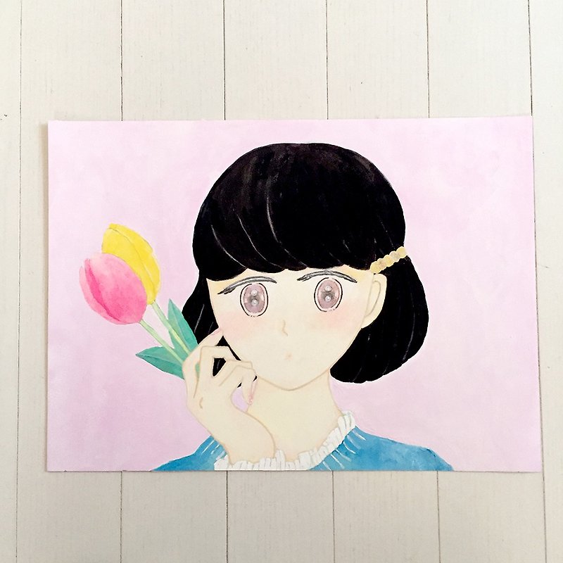 春のお花と　イラスト原画 - 海報/掛畫/掛布 - 紙 粉紅色