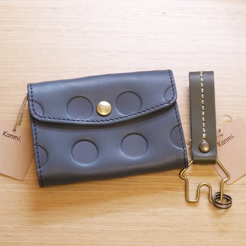 日本Kanmi.禮盒套裝 - Candy系列零錢包 + 小房子鑰匙 - 散紙包 - 真皮 藍色