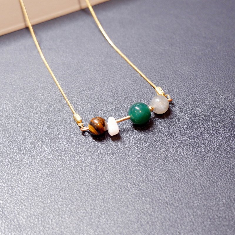 天然石材項鍊 |   虎眼石 / 拉長石 / 綠瑪瑙 / 粉紅晶石| 首飾禮 - 項鍊 - 寶石 多色