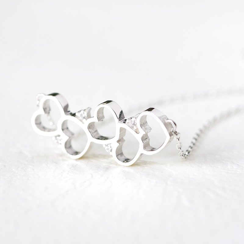 Wave open heart necklace silver925 - สร้อยคอ - โลหะ สีเทา