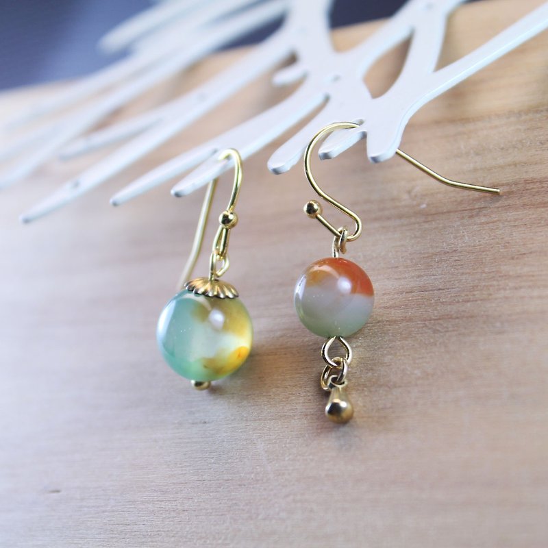 【Gold Lake】 earrings earrings | clip earrings earrings can be changed for sterling silver needles | peacock agate | brass plated 18k gold | natural stone earrings, Chinese ancient wind ornaments E27 - ต่างหู - เครื่องเพชรพลอย สีเขียว