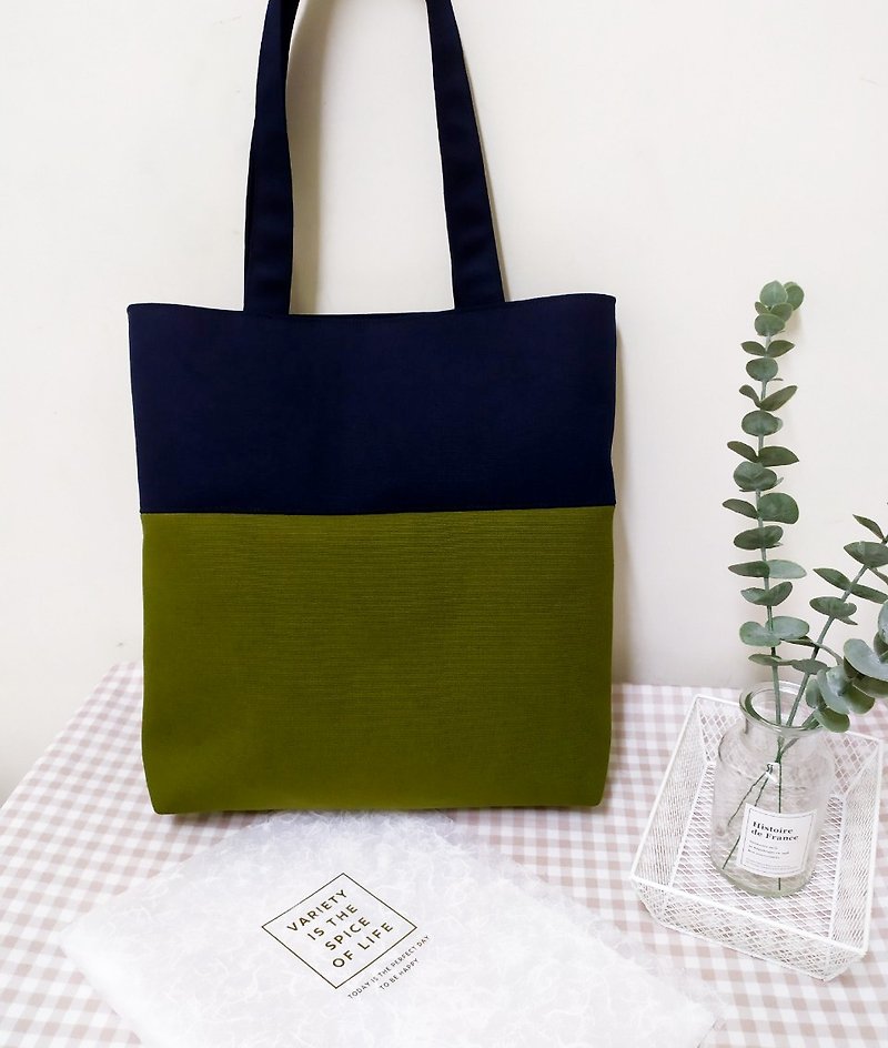 Sky L series shoulder bag/canvas tote bag/A4 book bag/olive green/pre-order now - กระเป๋าถือ - ผ้าฝ้าย/ผ้าลินิน สีเขียว