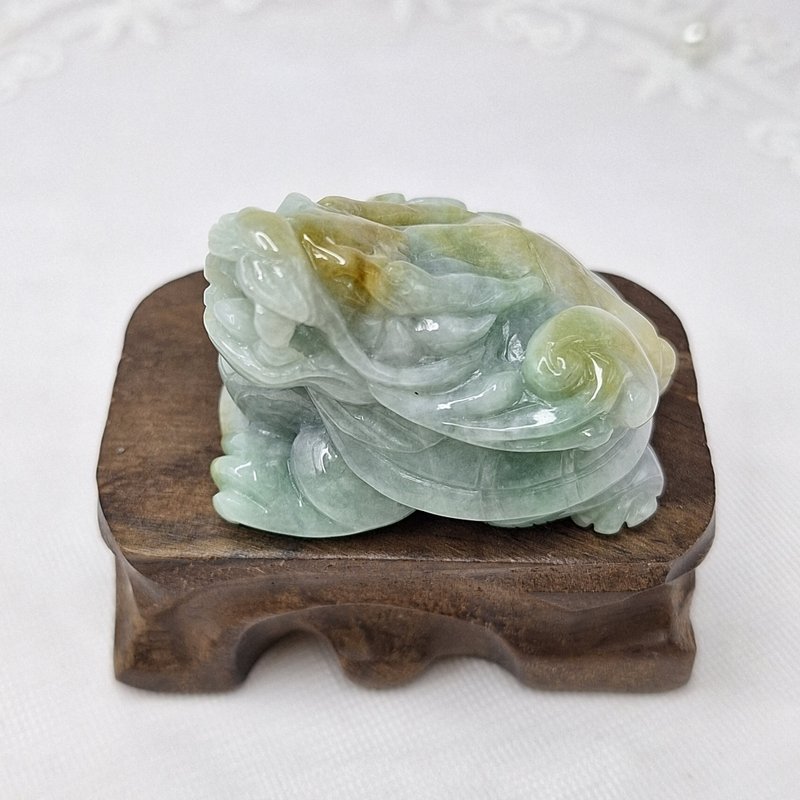 Warm yellow three-color hand-carved dragon and turtle ornaments | Natural Burmese jade A grade jadeite - Items for Display - Jade 