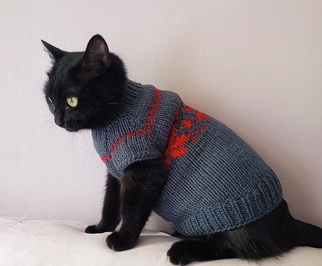 Cat sweater with cable Sphynx cat sweater Handknit pet sweater Cat clothes  - Shop StylishCatDesign Clothing & Accessories - Pinkoi