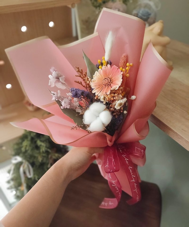2.14 Valentine’s Day Limited Diffuse Gerbera Bouquet\Berry Chocolate Love - ช่อดอกไม้แห้ง - พืช/ดอกไม้ สึชมพู