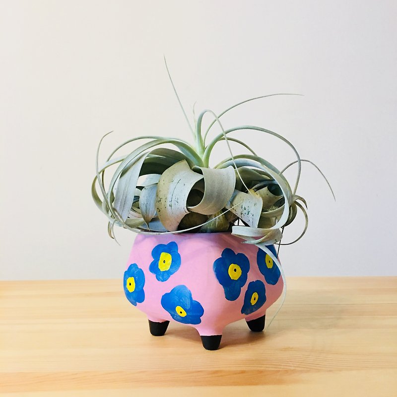 Blue Flowers Pottery Planter Hand Painted  Plant Pot With Hole - Pottery & Ceramics - Other Materials Pink