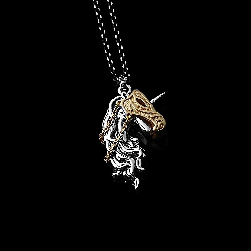 Royal mask unicorn necklace - สร้อยคอ - โลหะ สีเงิน