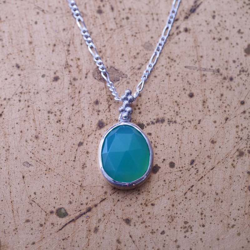 澳洲產 蘋果綠玉髓 玫瑰式切工 手工純銀項鍊 Chrysoprase - 項鍊 - 半寶石 綠色
