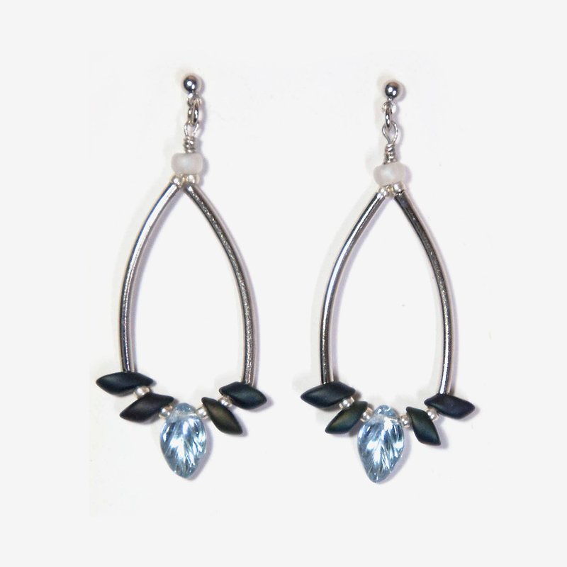 Blue and Silver Leaf Earrings, Post Earrings, Clip On Earrings - Earrings & Clip-ons - Other Metals Blue