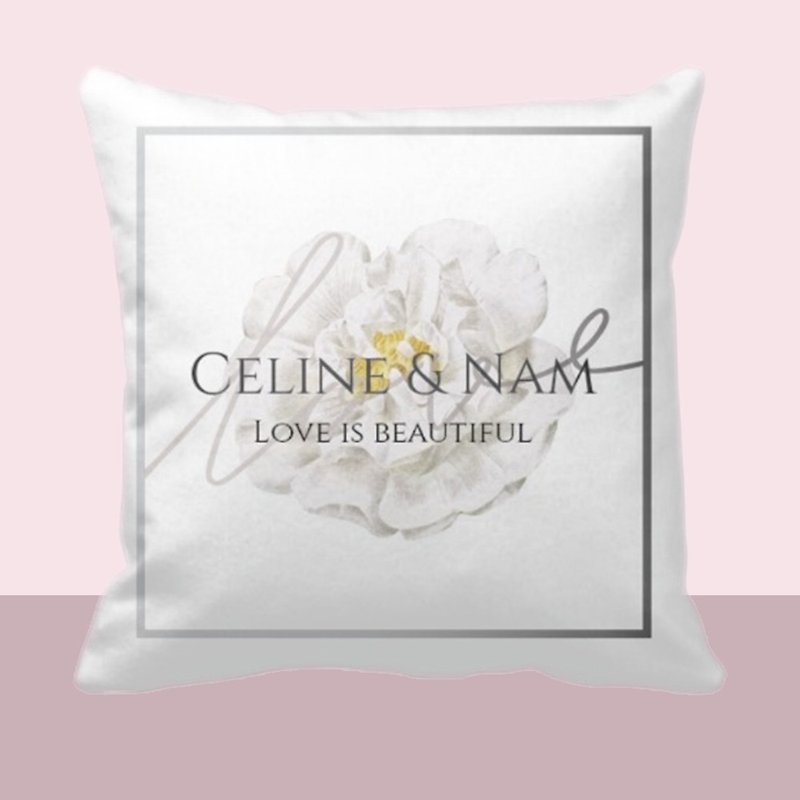 <Customize cushion> Pink x Grey Flower Cushion - Pillows & Cushions - Polyester Pink