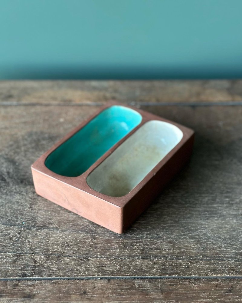 早期 紫砂 內施白釉與綠釉 雙格水洗 - 其他 - 陶 