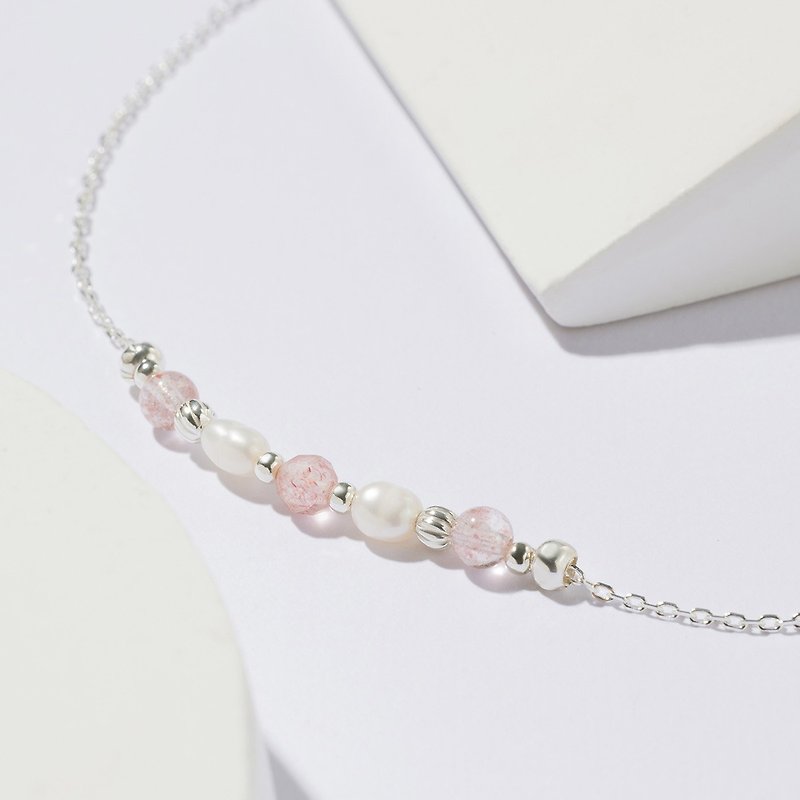 Dawn | Strawberry Crystal Pearl S925 Sterling Silver | Natural Crystal Necklace - สร้อยคอ - คริสตัล สึชมพู