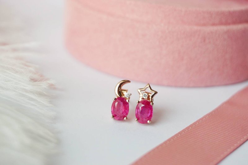 本物のルビーイヤリング、美しいダークピンク色、925シルバー、ピンクゴールドメッキ。 - ピアス・イヤリング - スターリングシルバー レッド