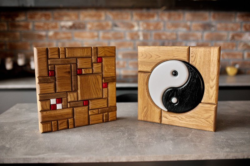 一連の木製の壁アートパネルカオスとハーモニーの壁の装飾キーホルダー - ウォールデコ・壁紙 - 木製 