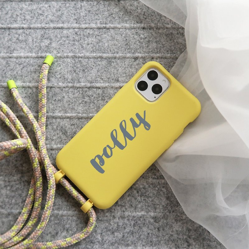 【掛繩手機殼】客製化 英文字母 iPhone 防摔殼 黃色背繩手機殼 - 手機殼/手機套 - 塑膠 黃色