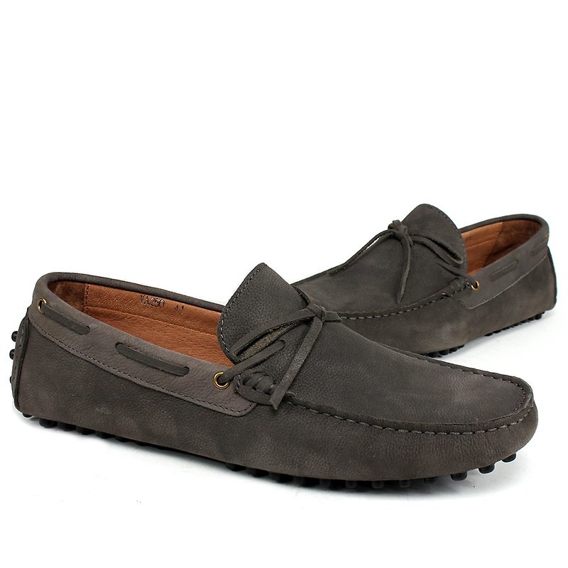 sixlips British Yashi matte leather beanie shoe gray - รองเท้าลำลองผู้ชาย - หนังแท้ สีเทา