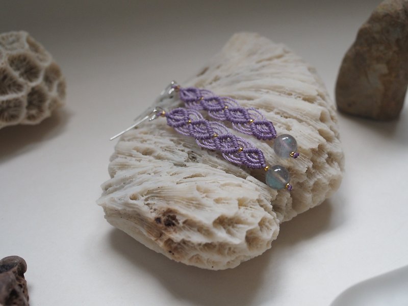 馬達加斯加拉長石 | 天然石 | 手工編織耳飾 - 耳環/耳夾 - 半寶石 紫色