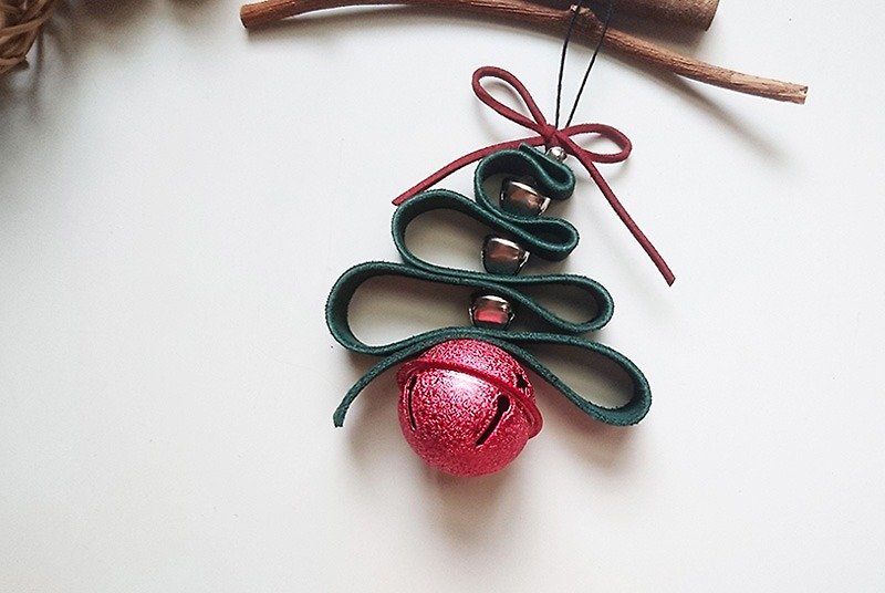 Christmas leather bell ornament (red) - พวงกุญแจ - หนังแท้ 
