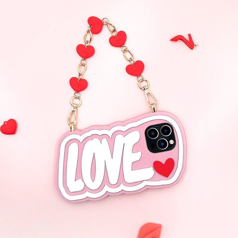 矽膠 手機殼/手機套 粉紅色 - 【Candies】iPhone 13 系列 - Candies LOVE 愛心手機殼 粉