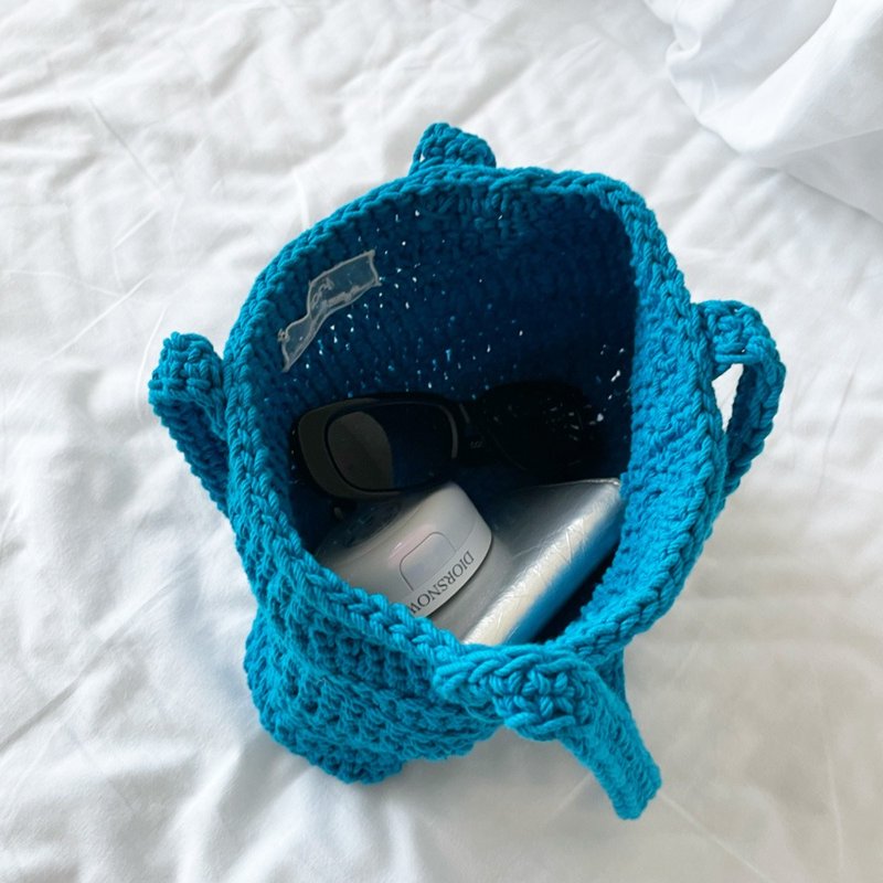 cotton knitted tote bag (blue) - 手提包/手提袋 - 棉．麻 藍色
