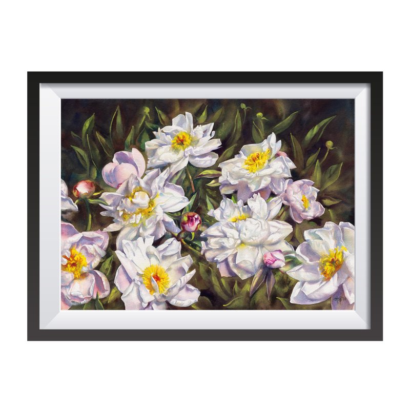 Peony poster, hand painted watercolor, museum quality print, wall art decor - โปสเตอร์ - กระดาษ หลากหลายสี