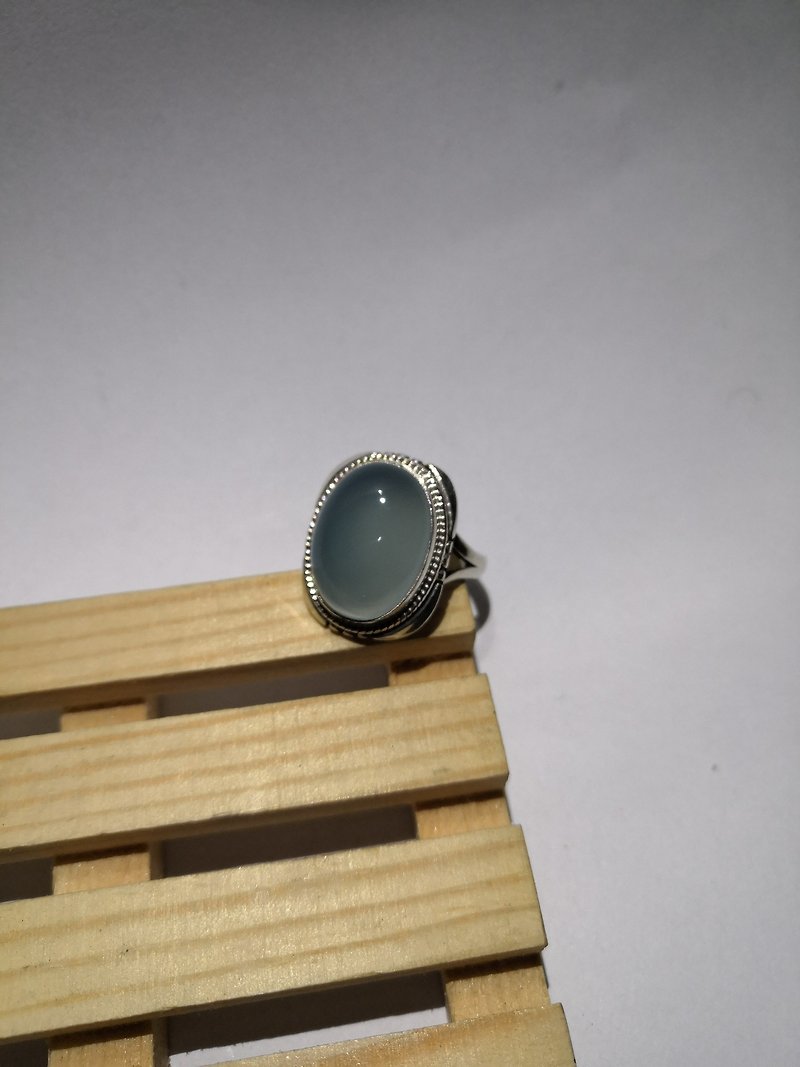 Blue Chalcedony Finger Ring Handmade in Nepal 92.5% Silver - แหวนทั่วไป - เครื่องประดับพลอย 