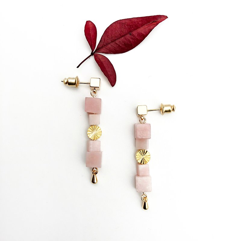 Modern Marble 14KGF Earrings 【Natural Stone】【Pink Opal 14kgf Earrings】 - Earrings & Clip-ons - Semi-Precious Stones Pink