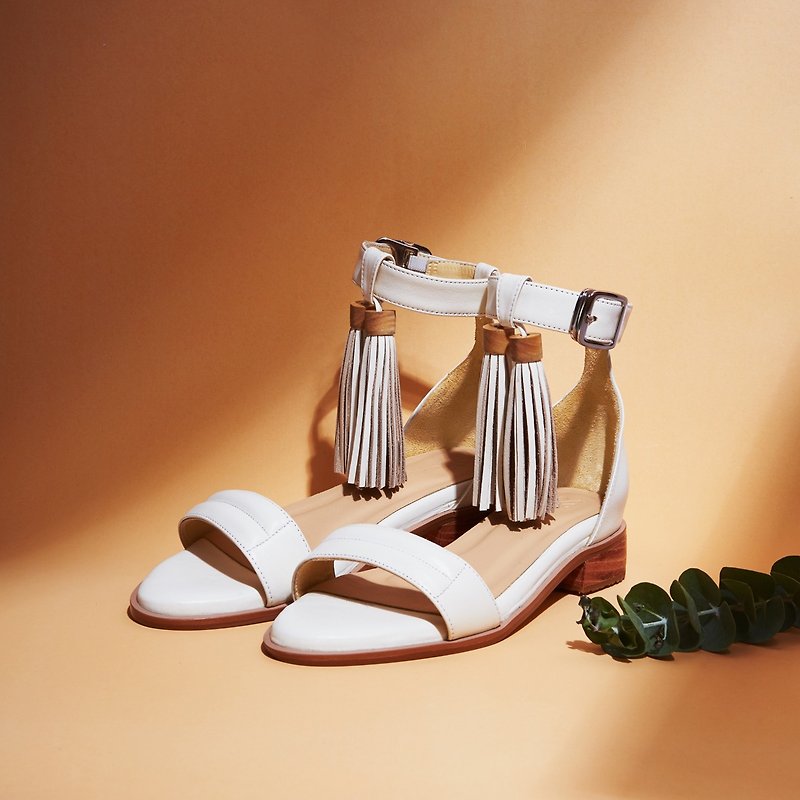 Off White-Palm - Ankle Strap Sandals - Sandals - Genuine Leather White