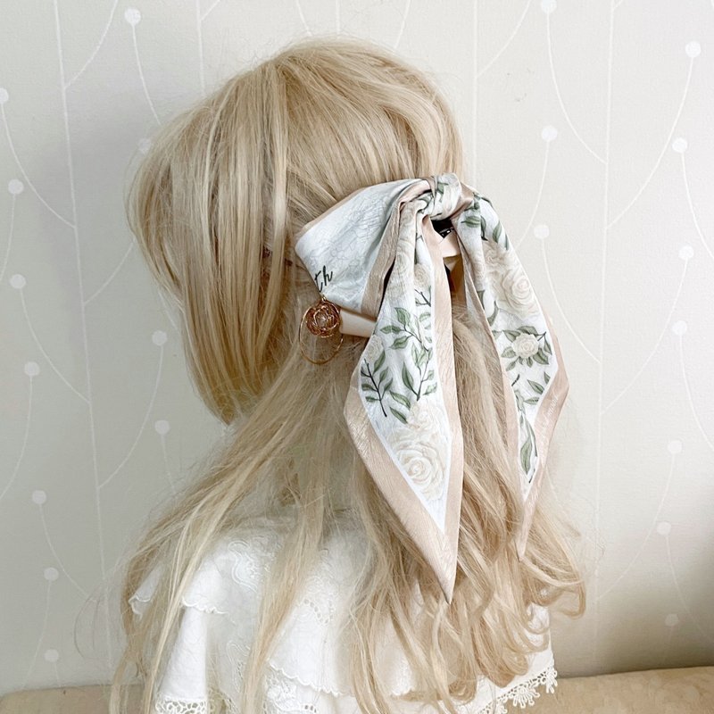 Apricot silk scarf style banana clip scrunchie hair band ponytail clip hair clip intersecting pressure clip hair comb - เครื่องประดับผม - วัสดุอื่นๆ หลากหลายสี