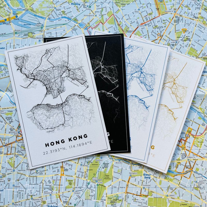 HK Centre Map Postcard (4 Colours) - การ์ด/โปสการ์ด - กระดาษ หลากหลายสี