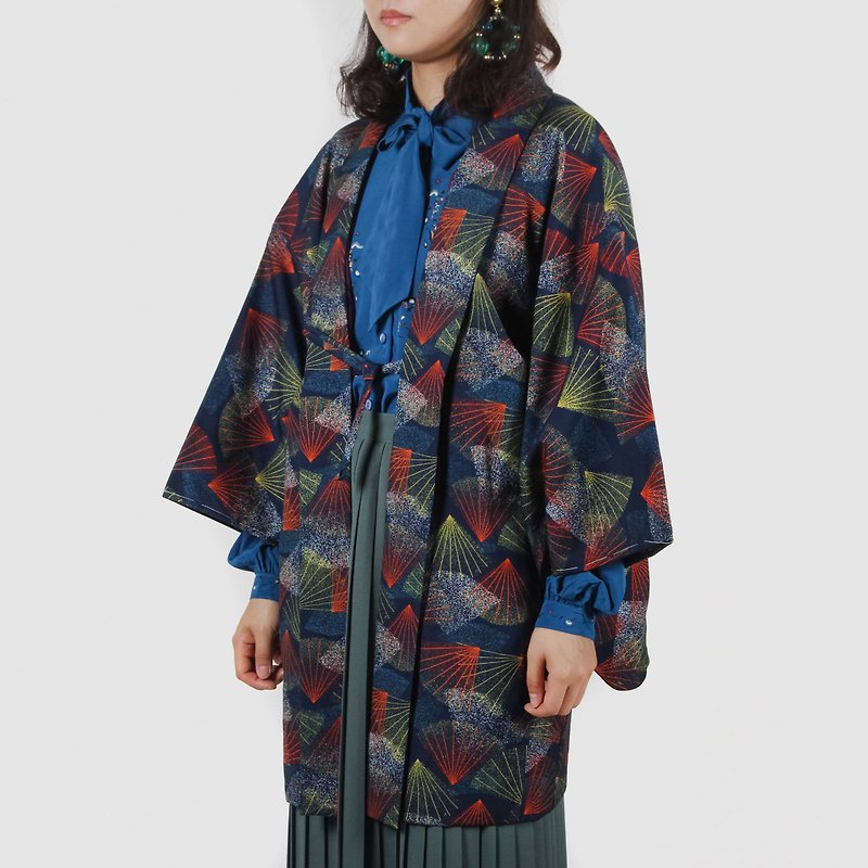 [Egg plant ancient] summer night fireworks printing vintage kimono feather weaving - Women's Casual & Functional Jackets - Other Man-Made Fibers 