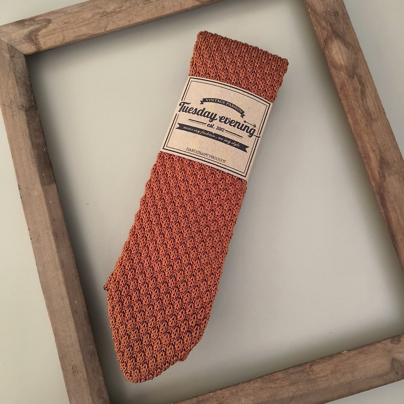Necktie ฺDusty Orange Knitted Tie - 領帶/領帶夾 - 聚酯纖維 橘色