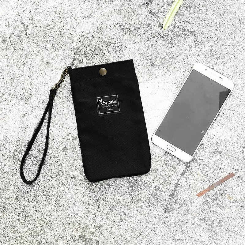 Handbag - minimalist canvas phone bag - three-color (with removable handle / storage bag) - Clutch Bags - Cotton & Hemp Black