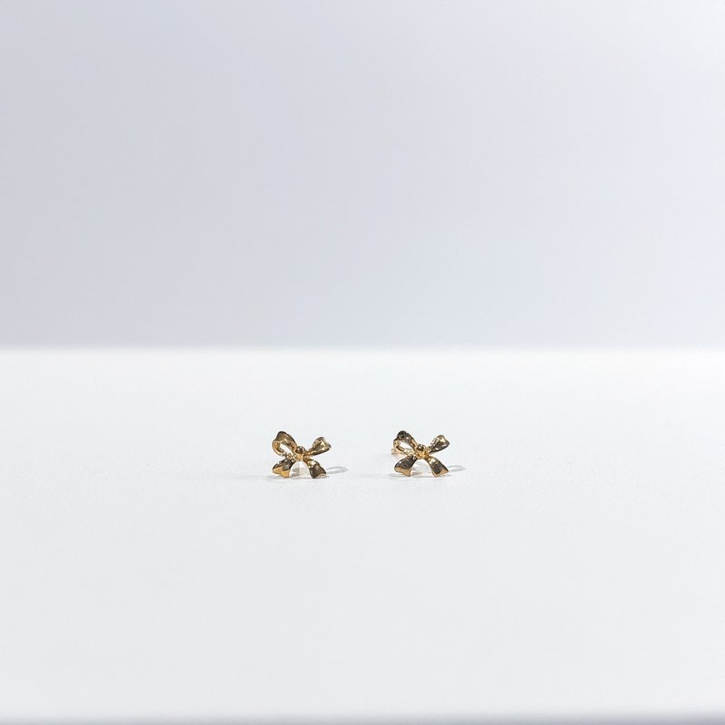 18K gold bow small earrings - ต่างหู - เครื่องประดับ 