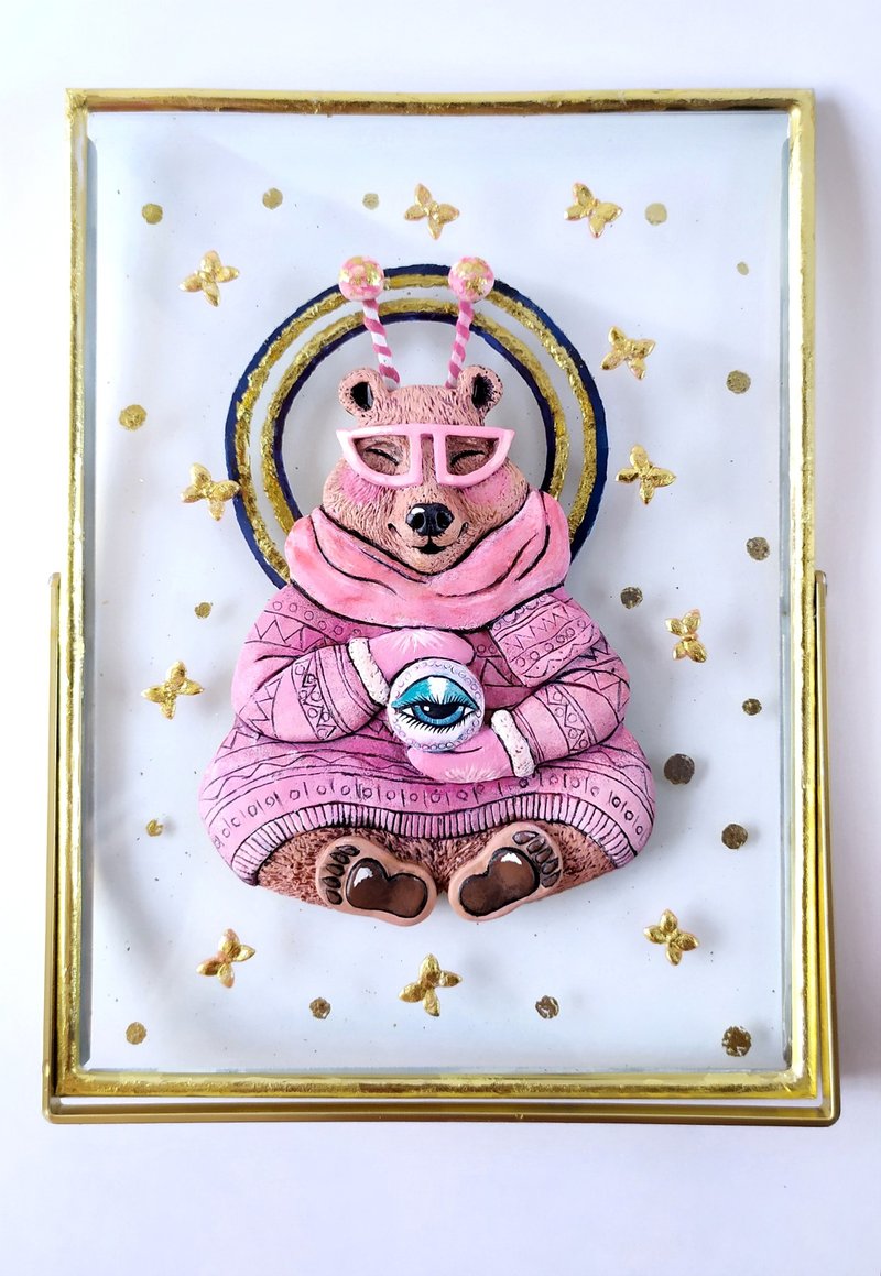 Exclusve Handmade Painting Positive Transformation Of The Space Bear - Wall Décor - Other Materials Gold