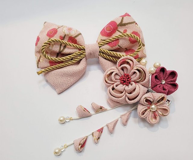つまみJointwork】Double plum blossom bow two-piece set clip