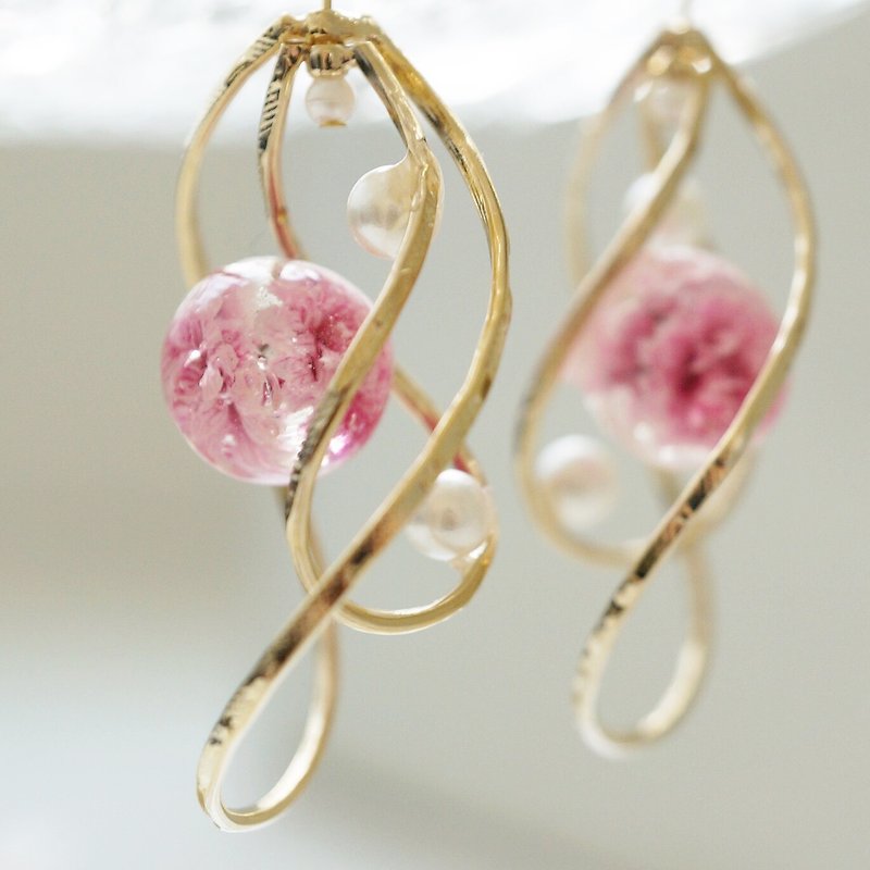 Gypsophila twin ring and pearl earrings / Clip-On