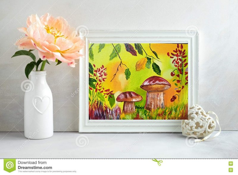 秋季景观蘑菇和浆果艺术装饰儿童原创油画明亮的绘画装饰幼儿园和 - 壁貼/牆壁裝飾 - 其他材質 多色