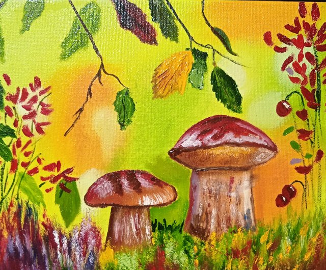 キノコの油彩画 原画 風景画 北村直登さん F6 キノコの原画 北村直登