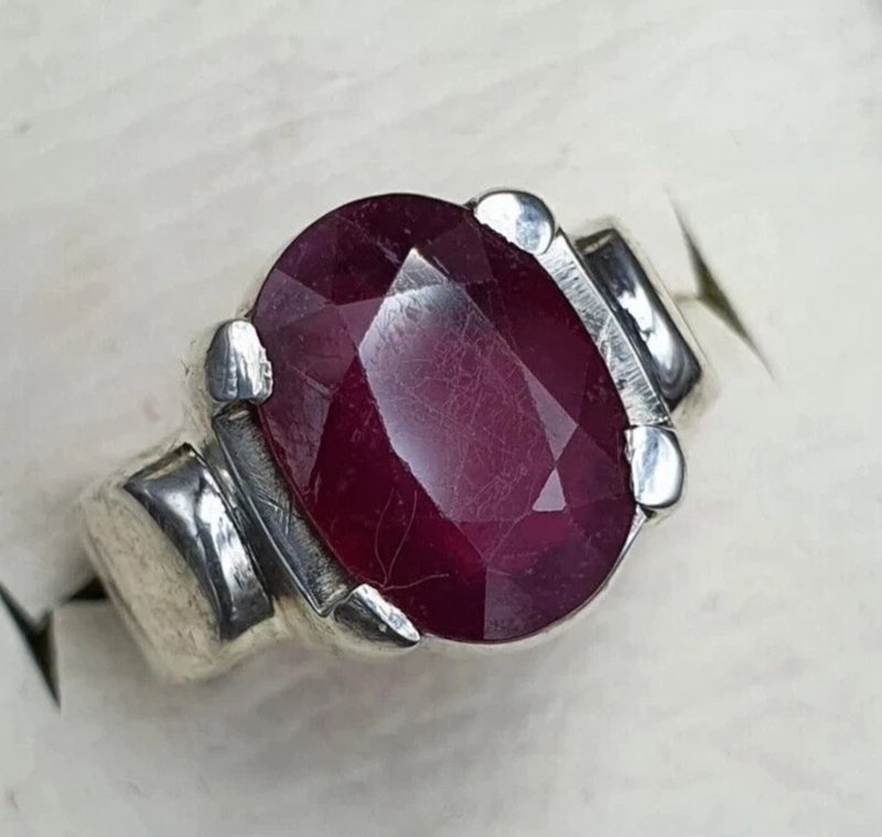 Mens Ruby Ring 925 Sterling Silver Natural Yakoot Ring Real Ruby Ring For Men An - 戒指 - 寶石 紅色