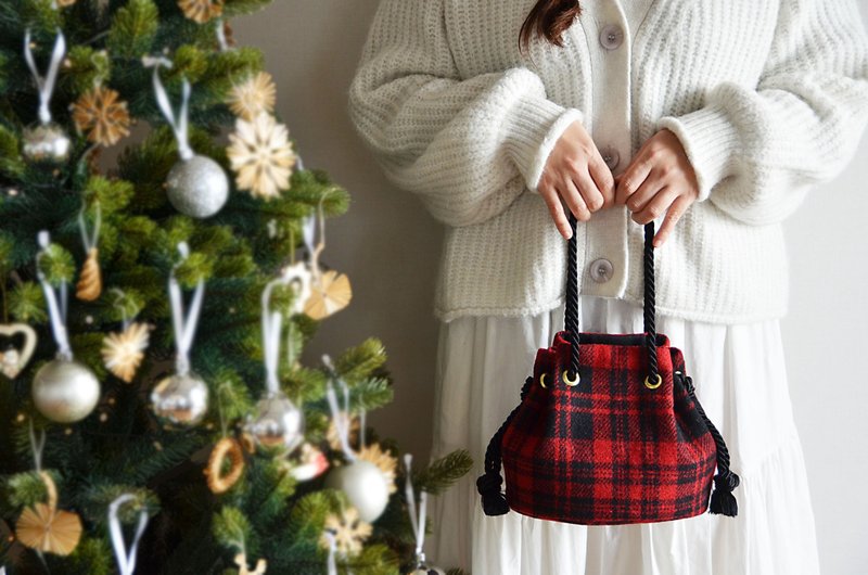 Harris Tweed Christmas Special Edition Marine Bag Red x Black Great as a Christmas gift or reward - Handbags & Totes - Wool Red