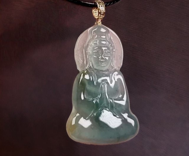 氷三色翡翠観音菩薩ネックレス 18ゴールドペンダント天然