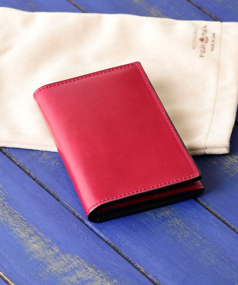 Gemme Wallet Cordovan Japanese Vegetable Tanned Corridor Leather Two-tone Folding Business Card Holder-Red - กระเป๋าสตางค์ - หนังแท้ สีแดง