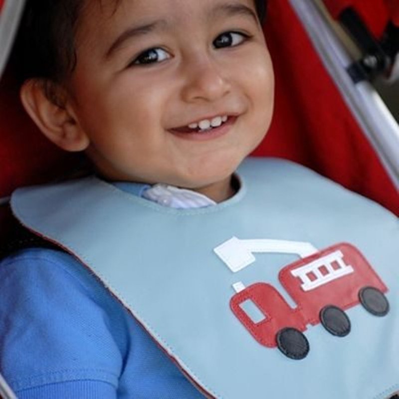 Handmade leather leather double-sided bib Fire Truck - Bibs - Genuine Leather 